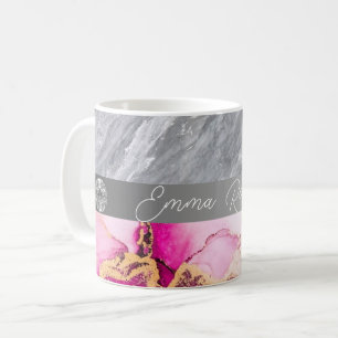 Pink Marble Diamond Glitter Name Mug