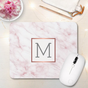 Pink Marble Elegant Monogram Mouse Mat
