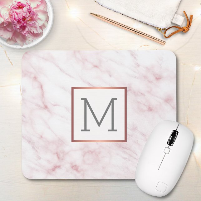 Pink Marble Elegant Monogram Mouse Mat (Creator Uploaded)
