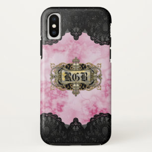 Pink Marble Elegant Romantic Monogram iPhone XS Case