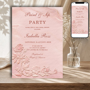 Pink Marble Faux Embossed Roses Bridal Shower Invitation