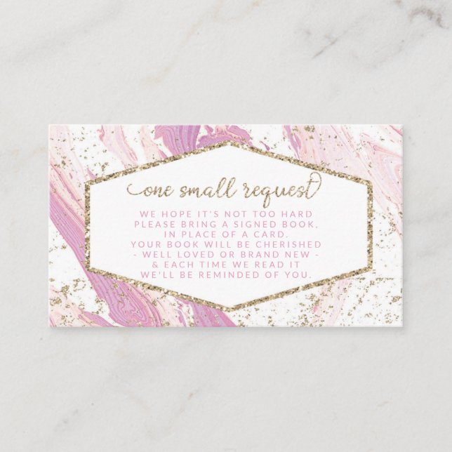 Pink Marble Faux Gold Glitter Book Request Enclosure Card (Front)