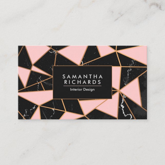 Pink & Marble Geometric Mosaic Business Card (Front)