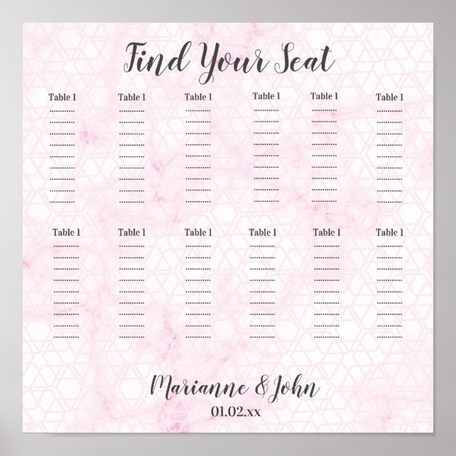 Pink Marble Geometric Wedding Seating Chart (Front)