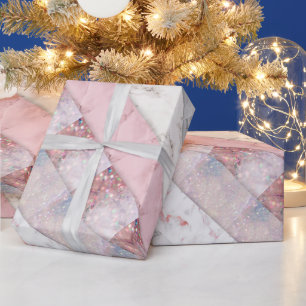 Pink marble glitter glam sparkle collage party wrapping paper
