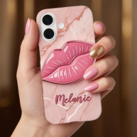 Pink marble glossy lips shaped 