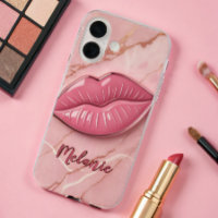 Pink marble glossy lips shaped