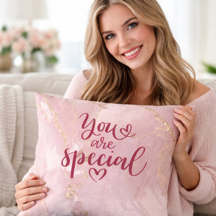 Pink Marble Gold Accent Decorative Cushion