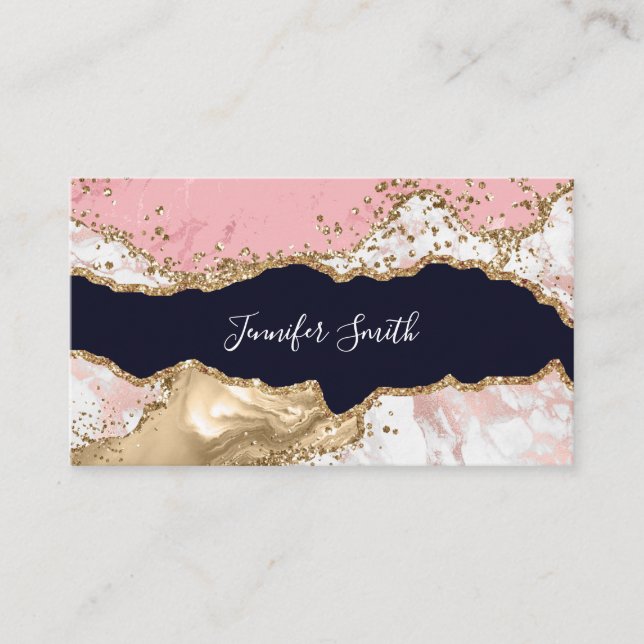 Pink Marble Gold Agate Modern Elegant Business Card (Front)