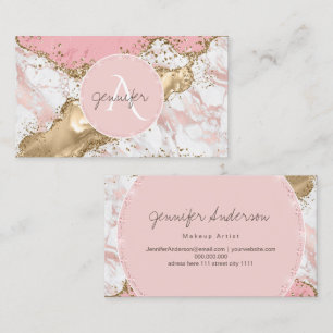 Pink Marble Gold Agate Modern Elegant diamond Business Card