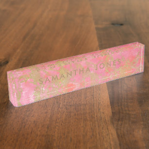 Pink Marble Gold Classic Personalised Corporate Nameplate