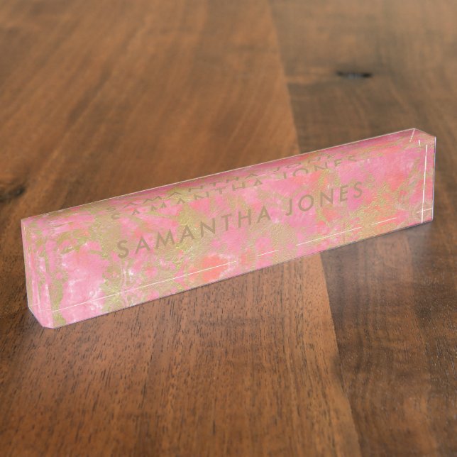 Pink Marble Gold Classic Personalised Corporate Nameplate (Side)