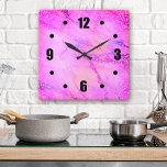 Pink marble gold confetti dots modern bold simple square wall clock<br><div class="desc">Bold, black easy-to-read numerals and colorful orange, pink, and purple confetti dots overlay a chic, bright hot pink marble watercolor, purple glitter veined background. Enliven up your favorite room with this stylish, modern, simple and chic wall clock. Your choice of a round or square clock face. Makes a wonderful statement...</div>