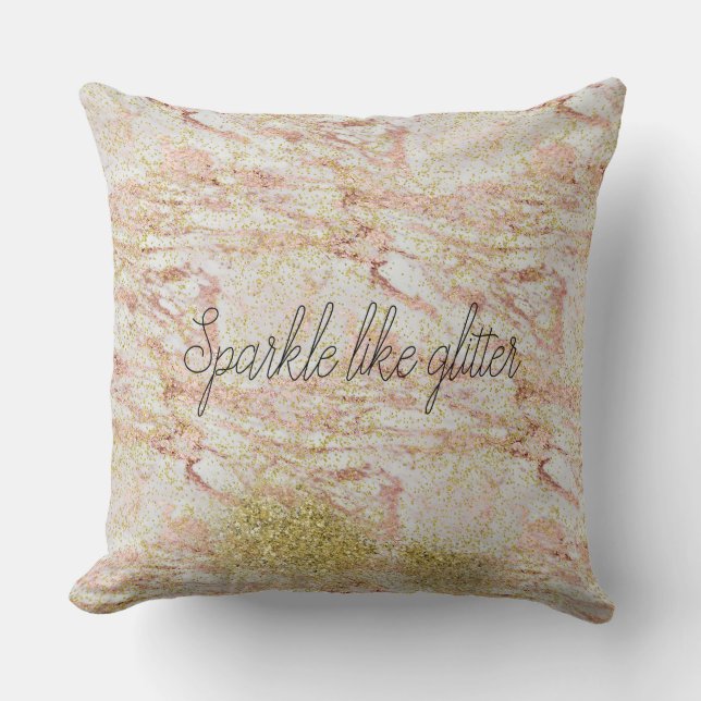 Pink Marble Gold Confetti Faux Glitter Cushion (Front)