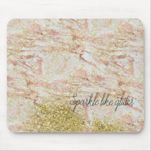 Pink Marble Gold Confetti Faux Glitter Mouse Mat