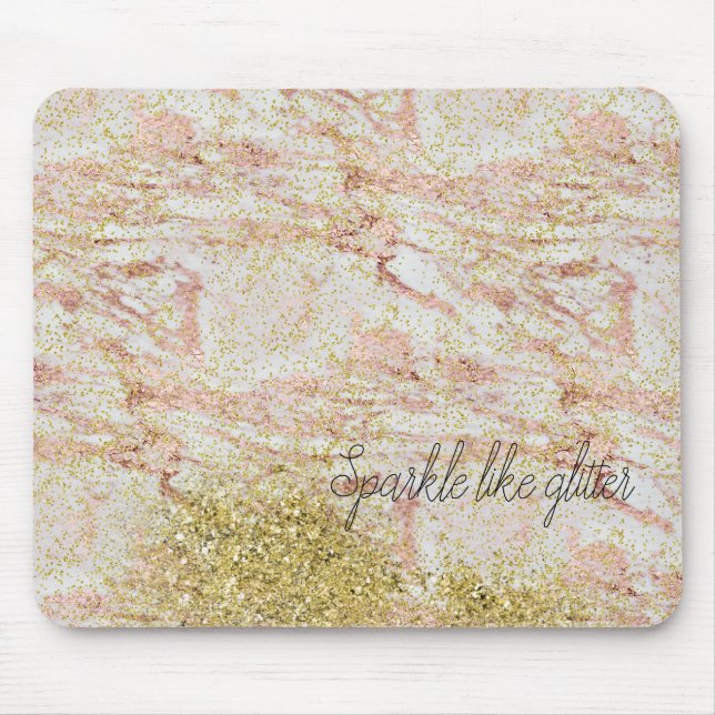 Pink Marble Gold Confetti Faux Glitter Mouse Mat (Front)