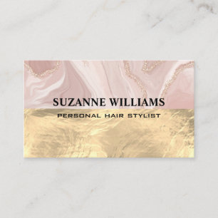 Pink Marble   Gold Foil Business Card