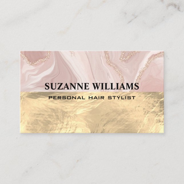 Pink Marble | Gold Foil Business Card (Front)