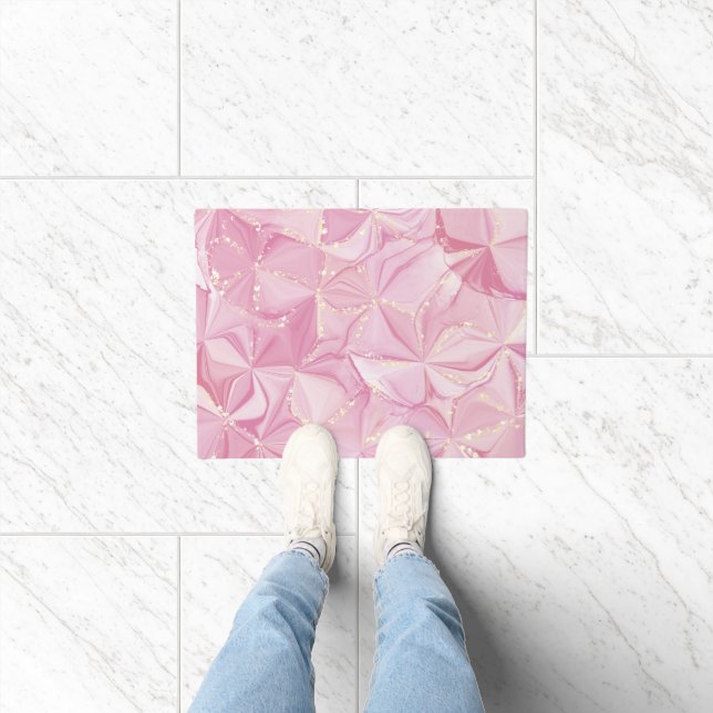 Pink Marble Gold Geode Abstract Pattern Doormat (Indoor)