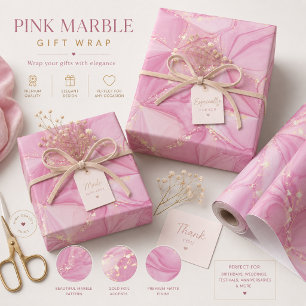 Pink Marble Gold Geode Abstract Pattern Wrapping Paper Sheet