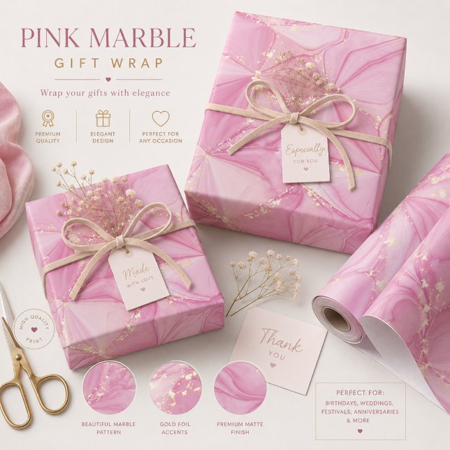 Pink Marble Gold Geode Abstract Pattern Wrapping Paper Sheet (Creator Uploaded)