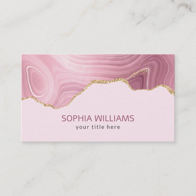 Pink Marble Gold Glitter Business Card (Front)