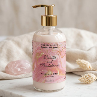 Pink Marble Gold Glitter Cosmetics Bottle Label