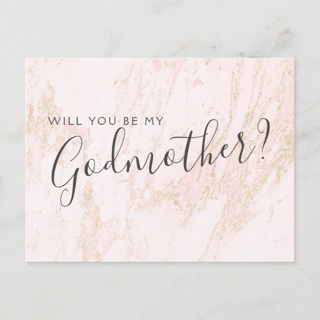 Pink Marble Gold Glitter Godmother Proposal Card (Front)