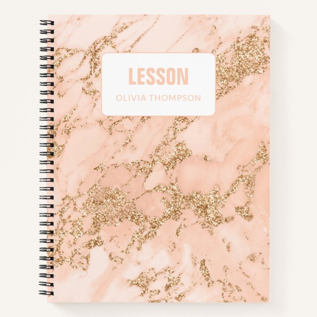 Pink Marble Gold Glitter Personalised Lesson  Notebook (Front)