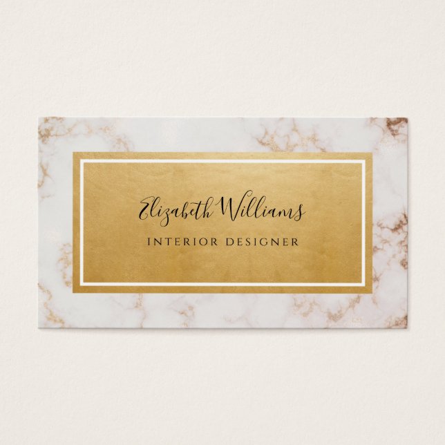 Pink Marble Gold Interior Designer Business Card (Front)