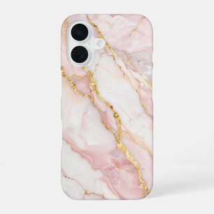 Pink Marble Gold Vein iPhone 16 Case
