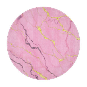 Pink Marble Gold Veins Pattern Cutting Board