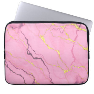 Pink Marble Gold Veins Pattern Laptop Sleeve