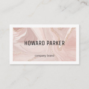 Pink Marble Gold   White Border Business Card