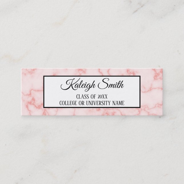 Pink Marble Graduation Insert Name Card (Front)