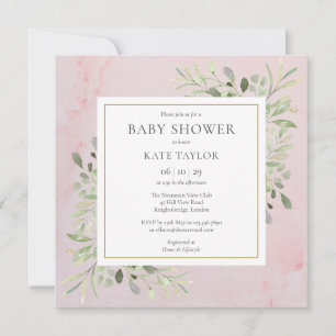 Pink Marble Greenery Baby Shower Sprinkle Invitation