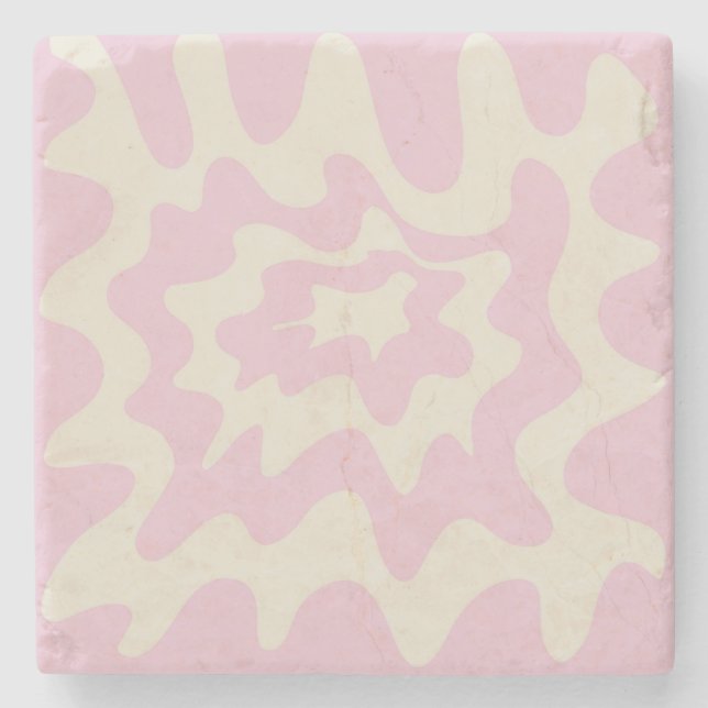 Pink Marble Groovy Wavy Stripe Modern Spring Stone Coaster (Front)