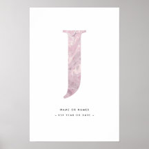 Pink Marble Letter J Initial w/Personalisation Art