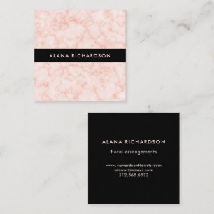 Pink Marble Look with Black Square Business Card