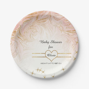 Pink Marble Marbling Girl Baby Shower Rose Gold Paper Plate