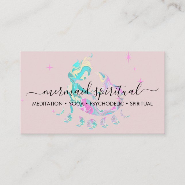 Pink marble Mermaid moon spiritual zodiac Business Card (Front)