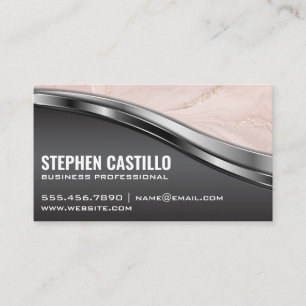 Pink Marble Metallic Business Card