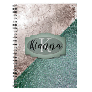 Pink Marble Minty Green Monogram Notebook