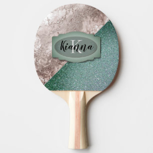 Pink Marble Minty Green Monogram Ping Pong Paddle