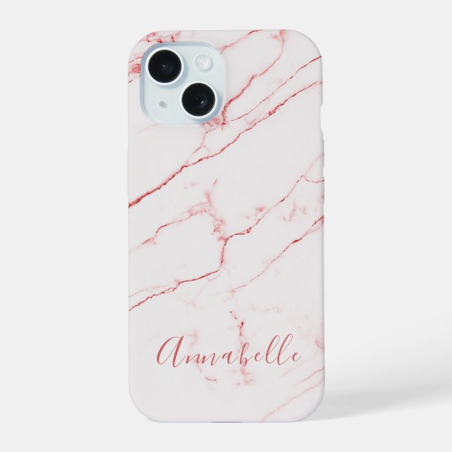 Pink marble Modern Stylish  Monogram  iPhone 15 Case (Back)