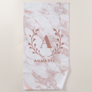 Pink Marble Monogram Any Initial & Name Custom Beach Towel
