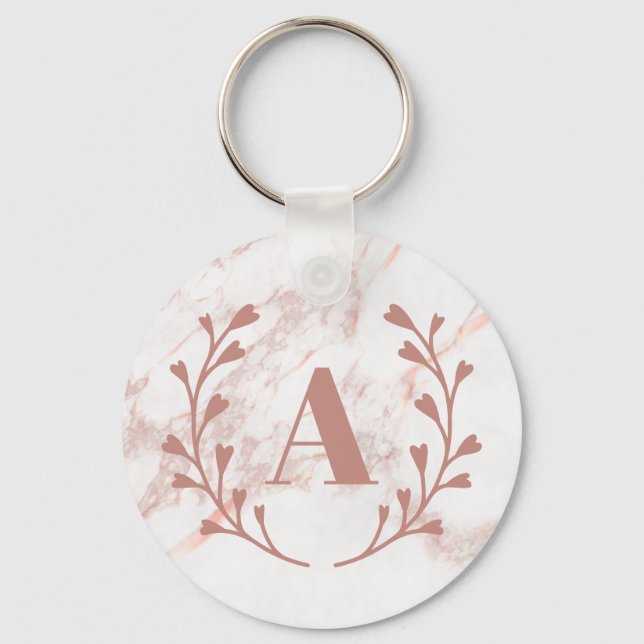 Pink Marble Monogram Any Initial & Name Custom Key Ring (Front)