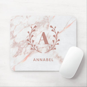Pink Marble Monogram Any Initial & Name Custom  Mouse Mat