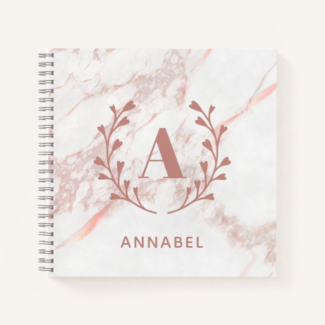 Pink Marble Monogram Any Initial & Name Custom Notebook (Front)