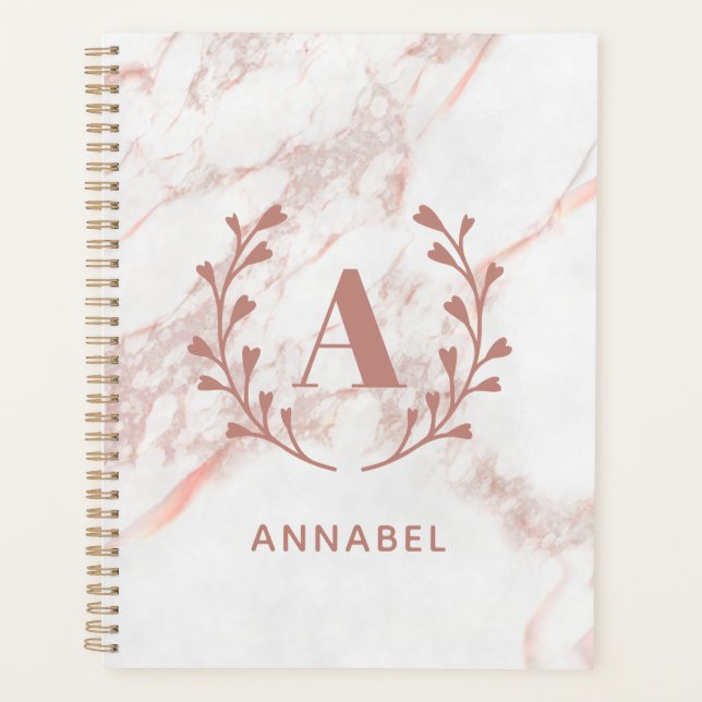 Pink Marble Monogram Any Initial & Name Custom Planner (Front)